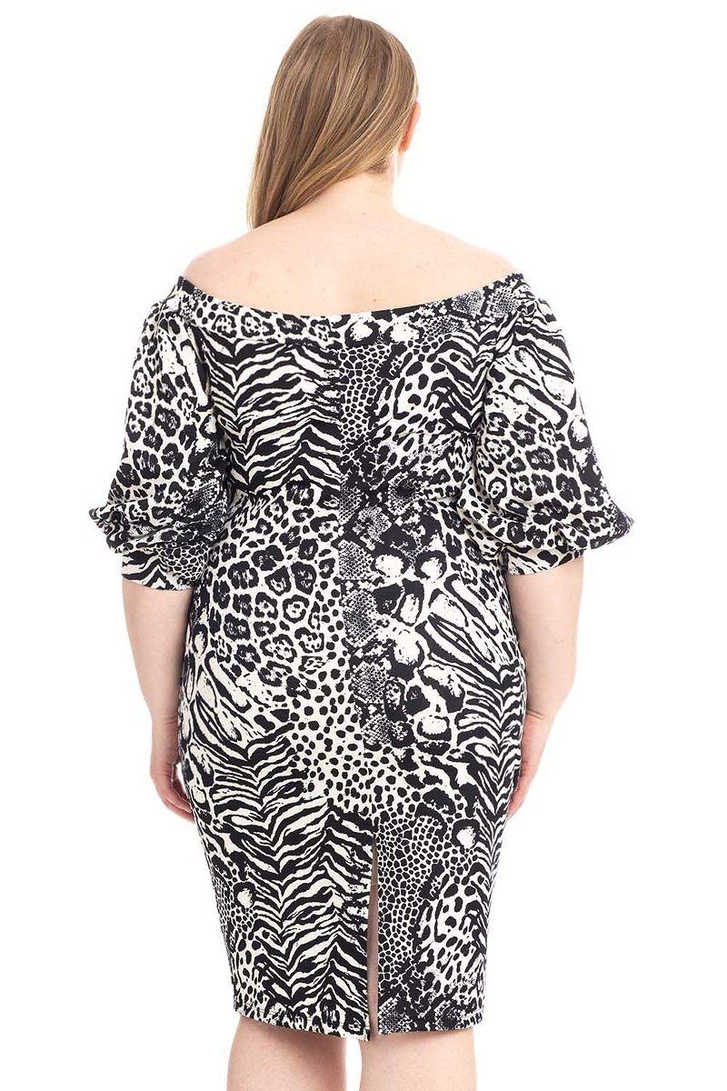 Plus Size  Animal Print Crepe Stretch Bodycon Dress