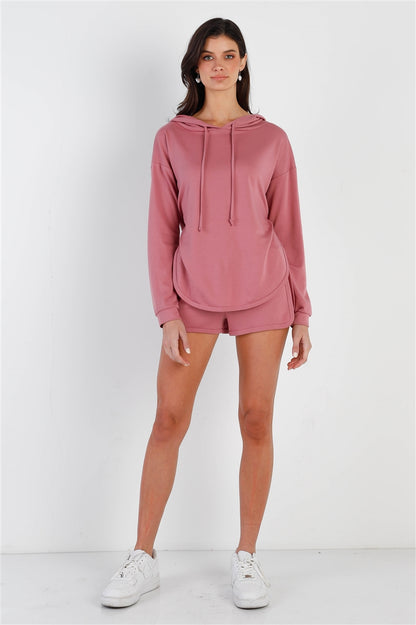 Racer Back Detail Long Sleeve Hooded Top & Short Set