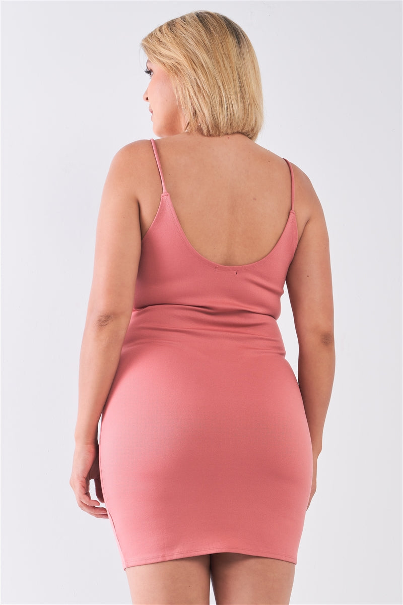 Plus Size Lite Mauve Sleeveless Scoop Neck Bodycon Cami Mini Dress