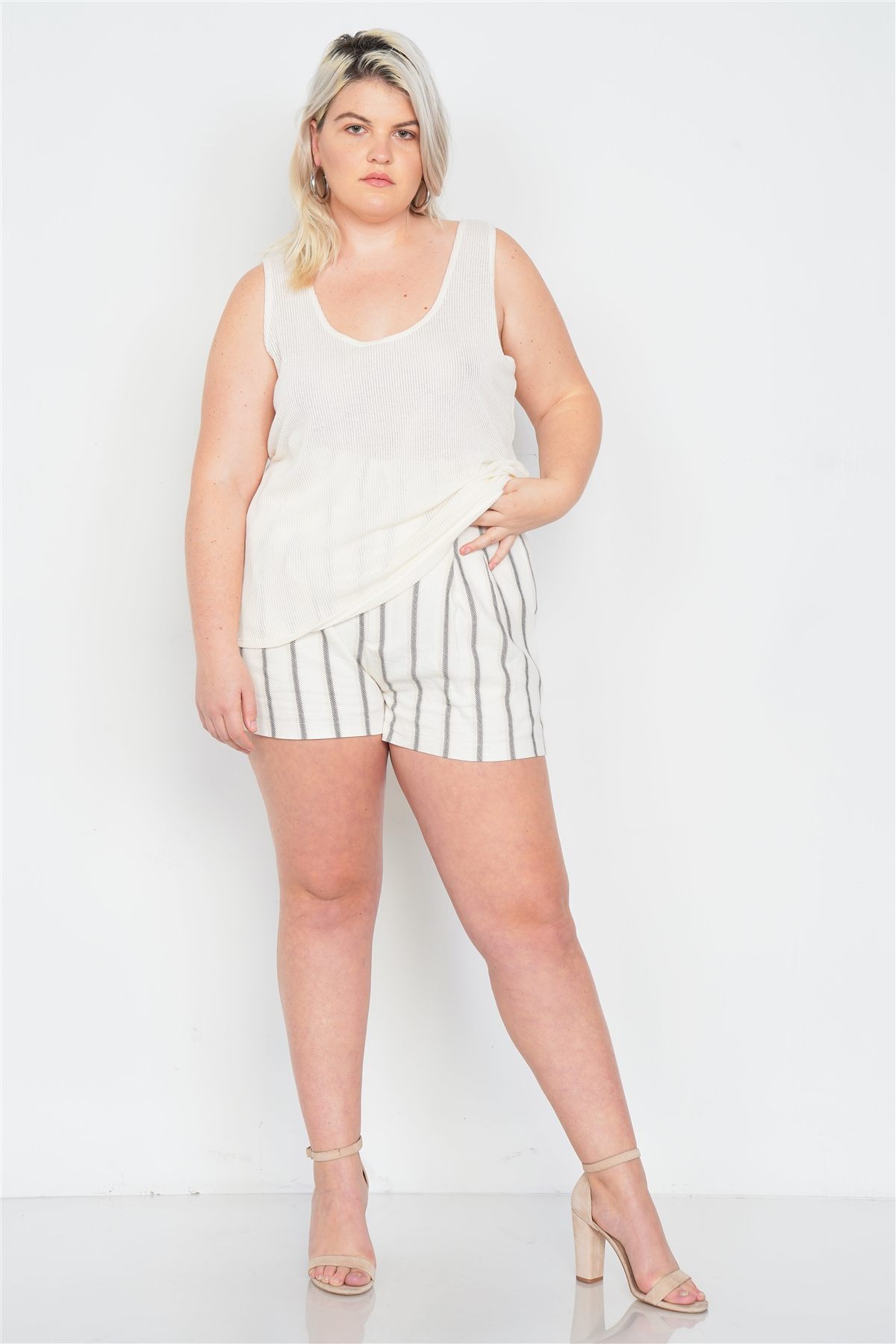 Plus Size Sheer Ivory Ribbed Causal