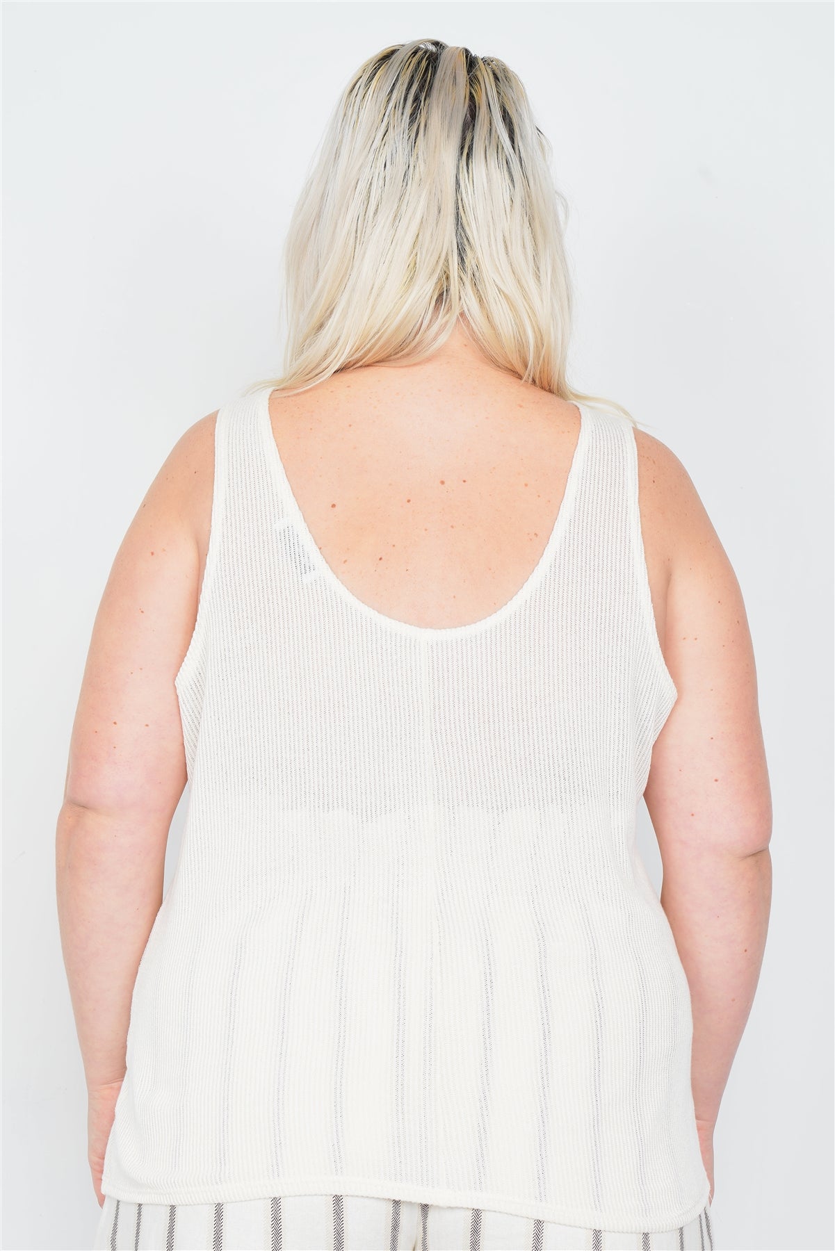 Plus Size Sheer Ivory Ribbed Causal