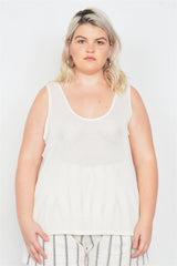 Plus Size Sheer Ivory Ribbed Causal