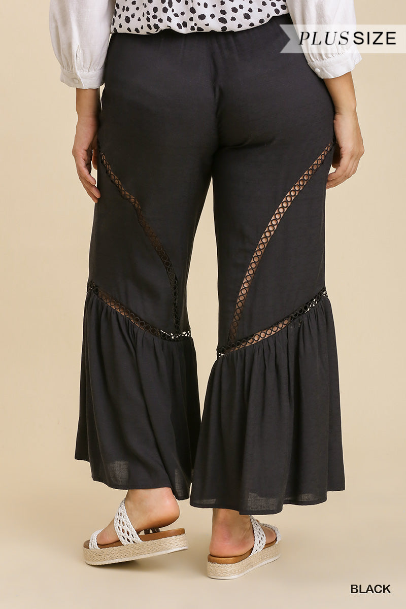 Wide Leg Elastic Waist Lace Tape Pants