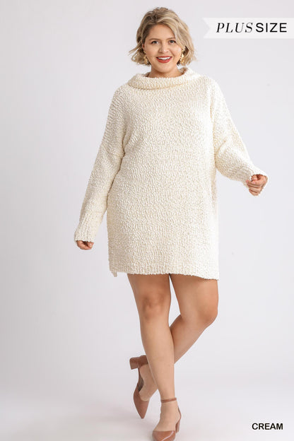 High Cowl Neck Boucl� Long Sleeve Sweater Dress