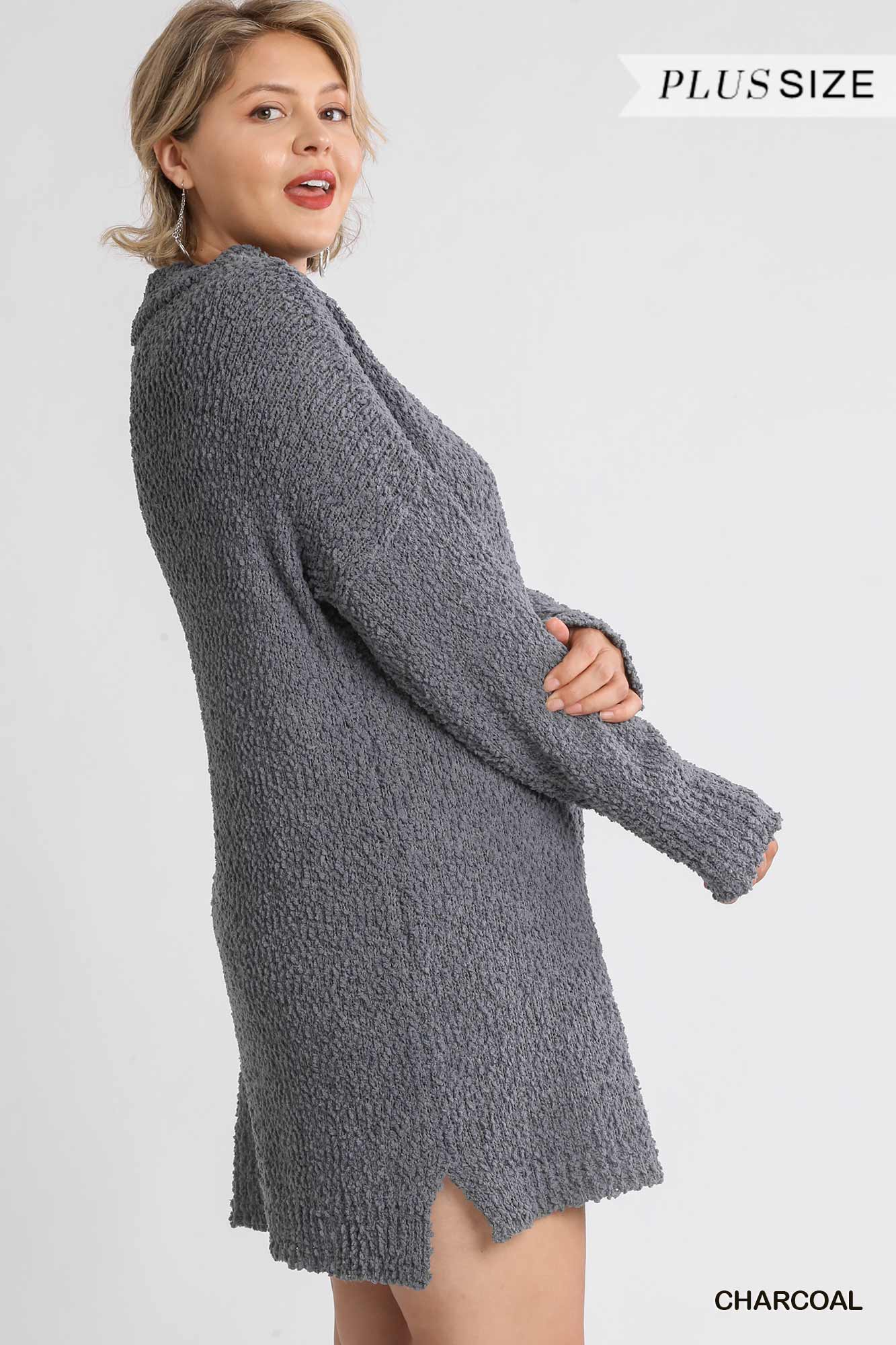 High Cowl Neck Boucl� Long Sleeve Sweater Dress