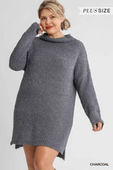 High Cowl Neck Boucl� Long Sleeve Sweater Dress