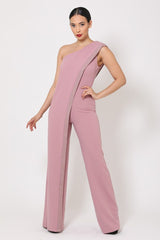 One Shoulder Greek Border Pattern Jumpsuit